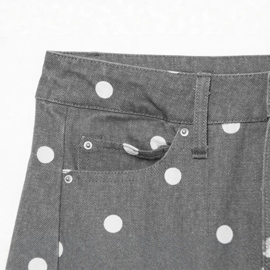 Damen Hochtaillierte weite Jeanshose mit Punkten und Bügelfalte Shop Nory