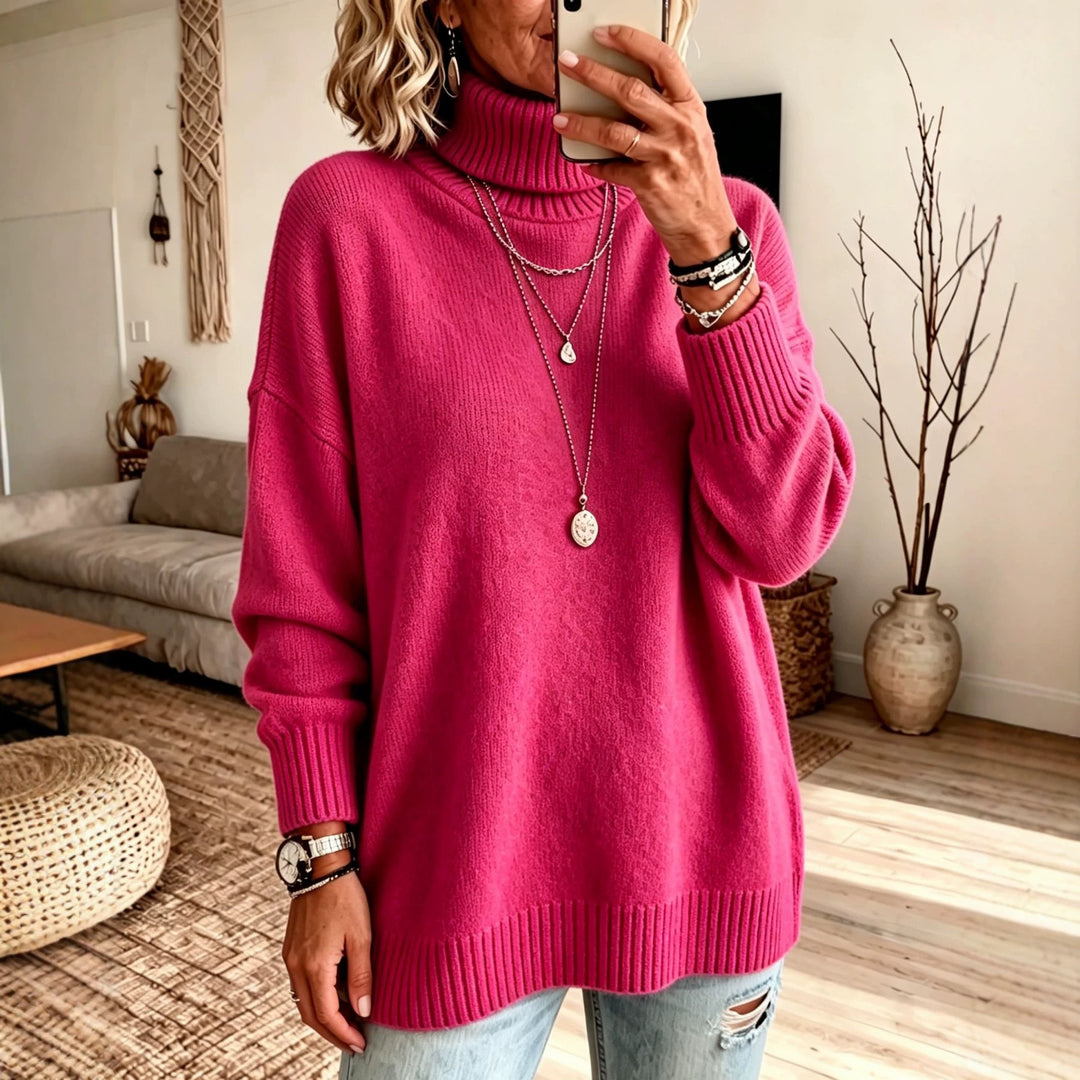 Damen Oversize Rollkragenpullover aus Feinstrick mit gerippten Bündchen und überschnittener Schulter Shop Nory