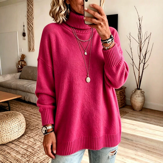 Damen Oversize Rollkragenpullover aus Feinstrick mit gerippten Bündchen und überschnittener Schulter Shop Nory