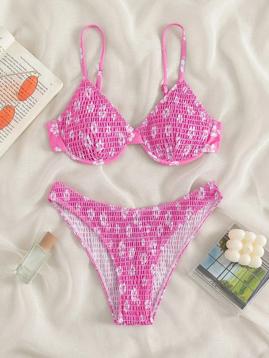 Damen Hochgeschnittener Bikini mit gepolstertem Oberteil und verstellbaren Trägern