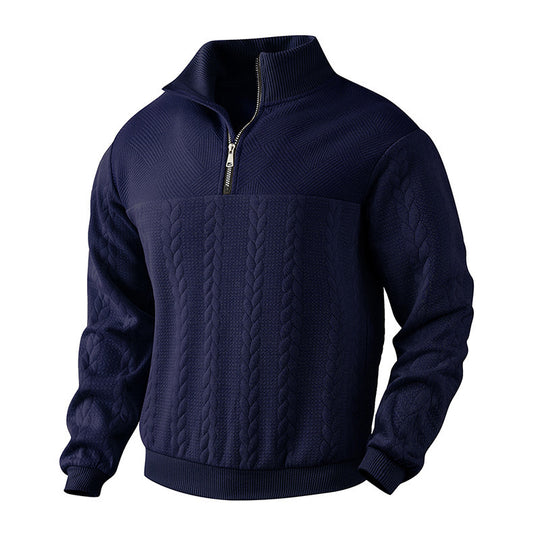 Herren nan grobgestrickter Troyer-Pullover mit Zopfmuster, Stehkragen und halbem Reißverschluss Shop Nory
