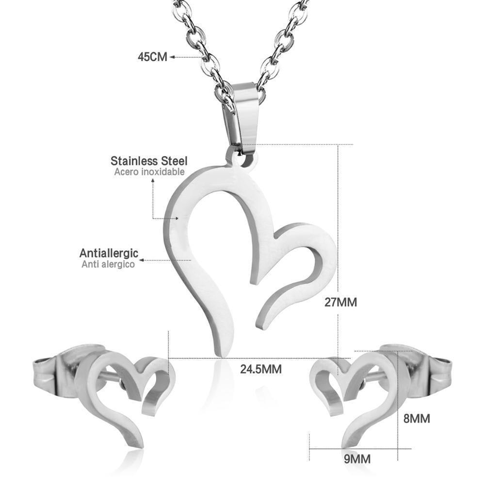 Damen Schmuckset mit Herzanhänger und Ohrringen aus hochwertigem Edelstahl Shop Nory