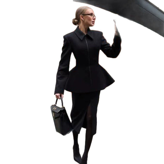 Damen taillierter Zip-Blazer mit Schößchen & strukturierter Schulter Shop Nory