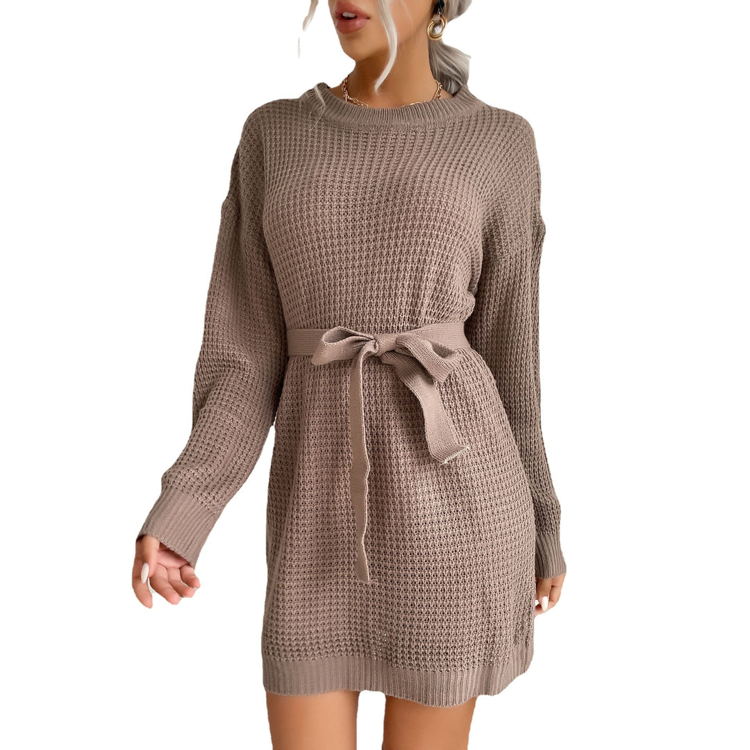 Damen Waffelstrick-Minikleid mit Tunnelzug-Taillengürtel und geripptem Saum Shop Nory
