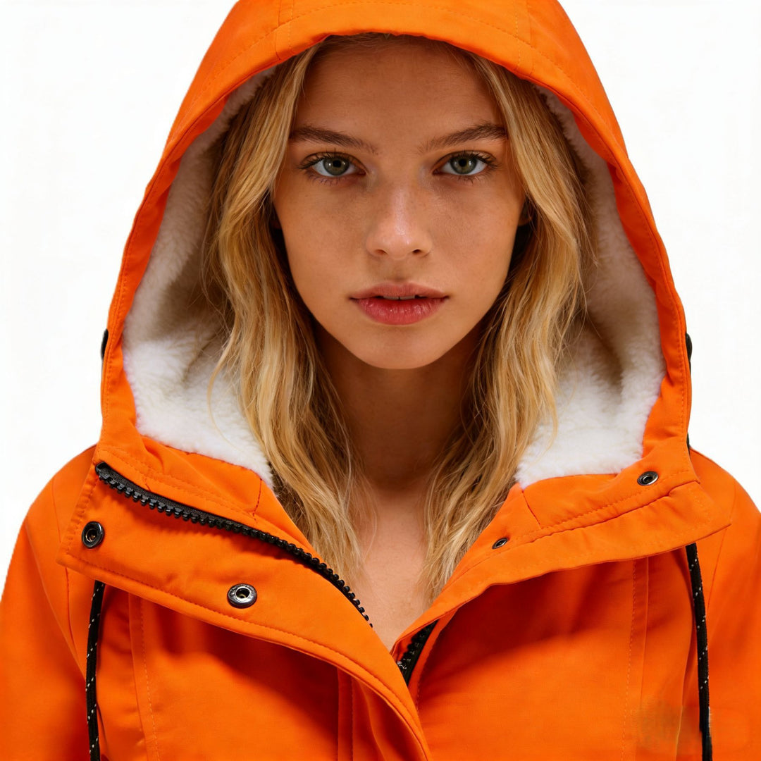 Damen Wasserabweisender Parka mit Teddyfutter, Kapuze und Taillierter Passform Shop Nory