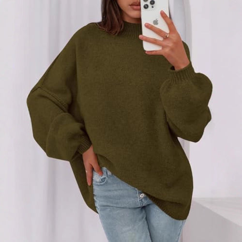 Damen Oversize-Strickpullover mit Stehkragen und Ballonärmeln Shop Nory
