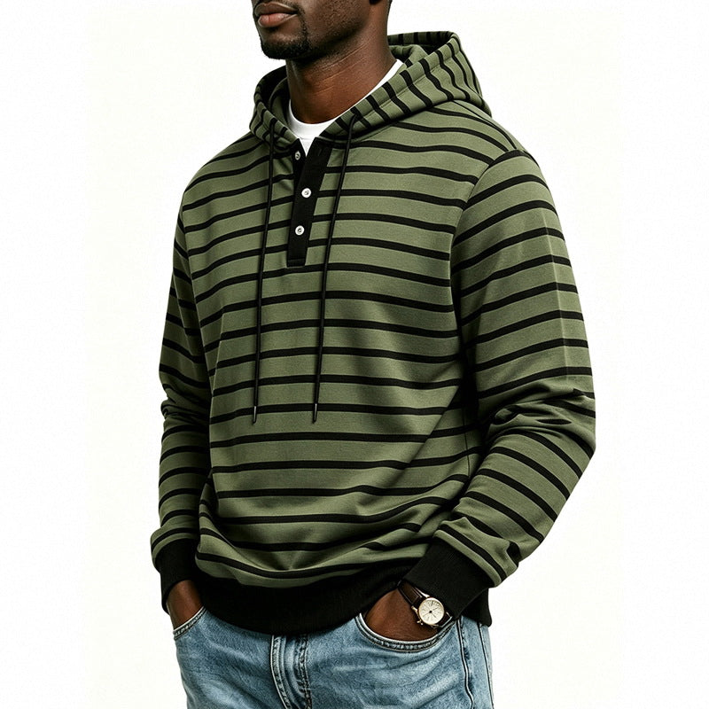 Herren Kapuzenpullover mit Henley-Knopfleiste und feinem Streifenstrukturmuster Shop Nory