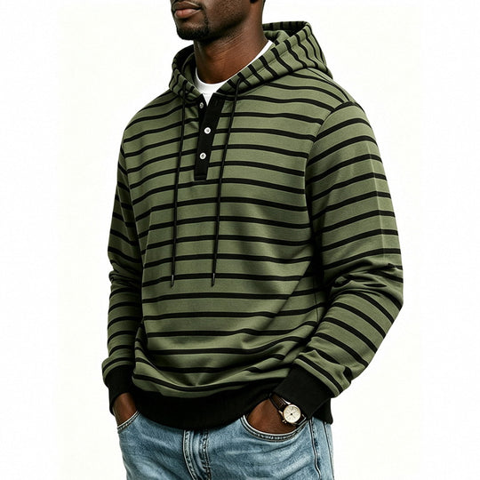 Herren Kapuzenpullover mit Henley-Knopfleiste und feinem Streifenstrukturmuster Shop Nory