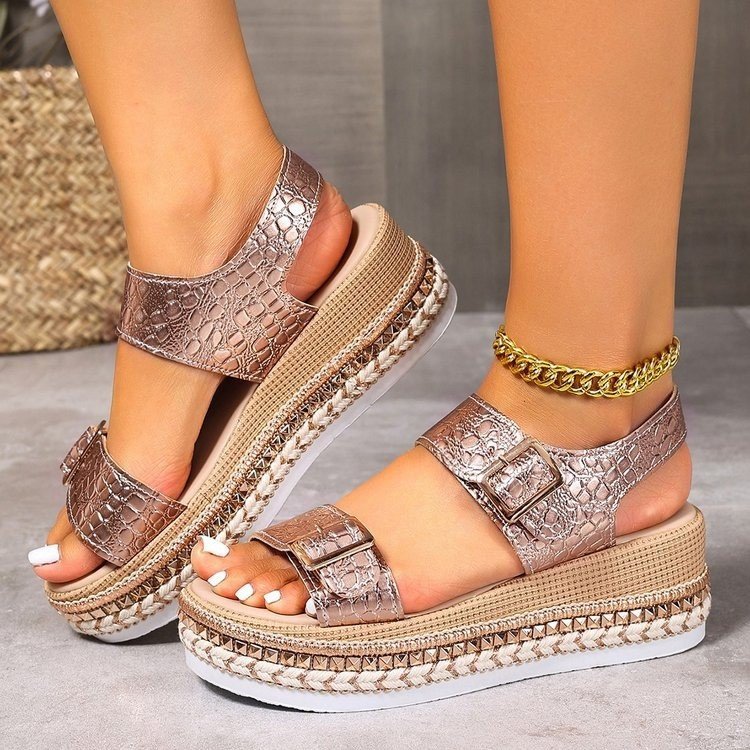 Damen Wedge-Sandaletten mit modischem Glitzer-Riemen und ergonomischem Fußbett Shopnory