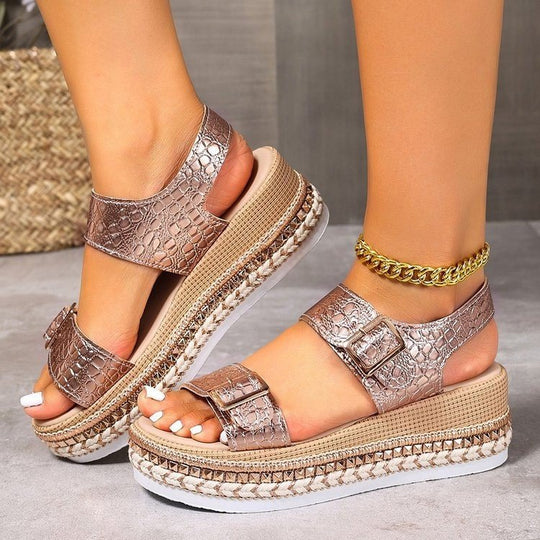 Damen Wedge-Sandaletten mit modischem Glitzer-Riemen und ergonomischem Fußbett Shopnory