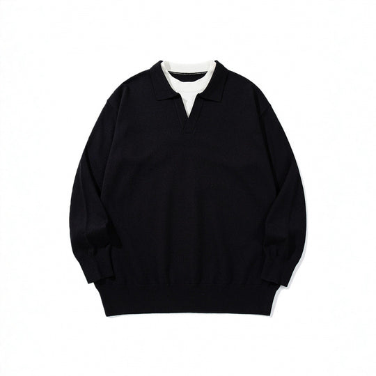 Unisex Oversize-Feinstrickpullover mit offenem Henley-Ausschnitt und kontrastiertem Innenkragen Shop Nory