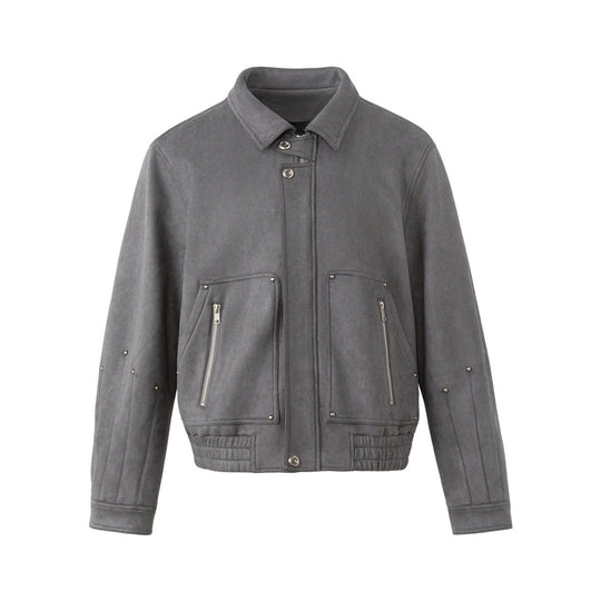 Herren Kurzblouson aus Veloursoptik mit Nietenapplikation und Reißverschlusstaschen Shop Nory