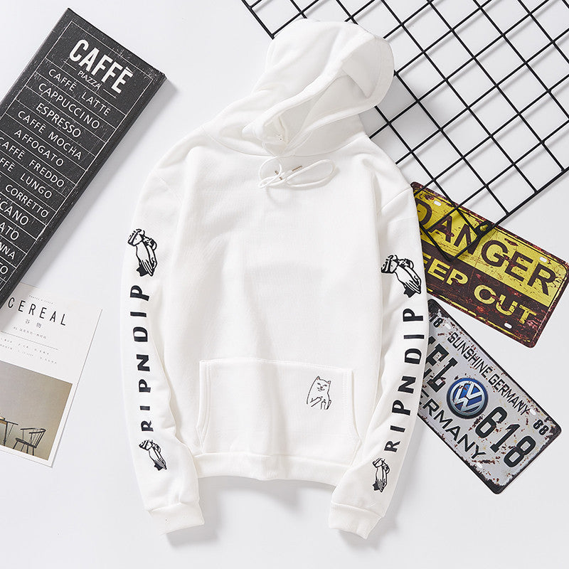 Damen Kapuzenpullover mit auffälligem Ärmelprint, Kängurutasche und relaxed Fit Shop Nory