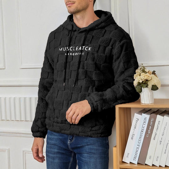 Herren flauschiger Sherpa-Hoodie mit Quadrat-Steppmuster, Kängurutasche und verstellbarer Kapuze Shop Nory