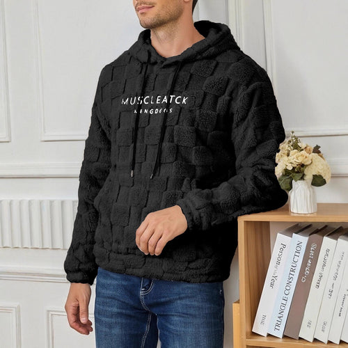 Herren flauschiger Sherpa-Hoodie mit Quadrat-Steppmuster, Kängurutasche und verstellbarer Kapuze Shop Nory