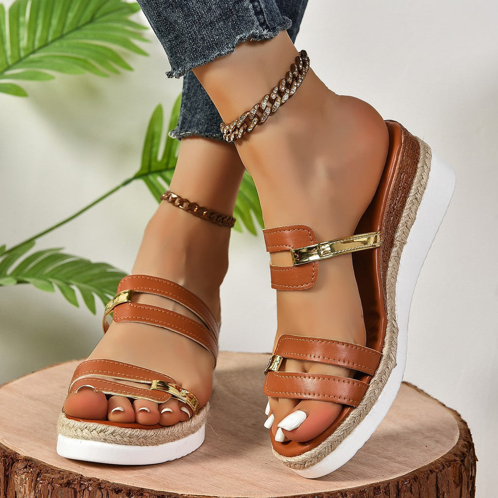 Damen Wedge-Sandalen mit eleganten Riemen und verstellbarem Schnallenverschluss Shopnory