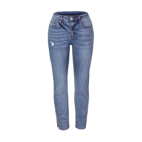 Damen Figurbetonte Hochtaillierte Knöchellange Jeans mit leicht ausgefranstem Saum Shop Nory