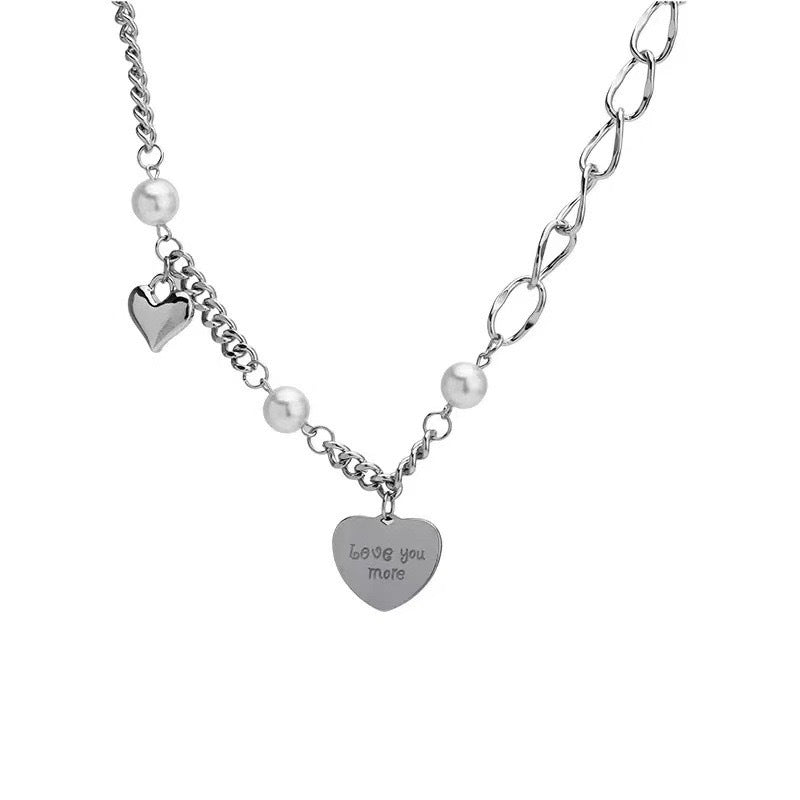 Damen Kette mit herzförmigem Anhänger und Perledetails Shop Nory