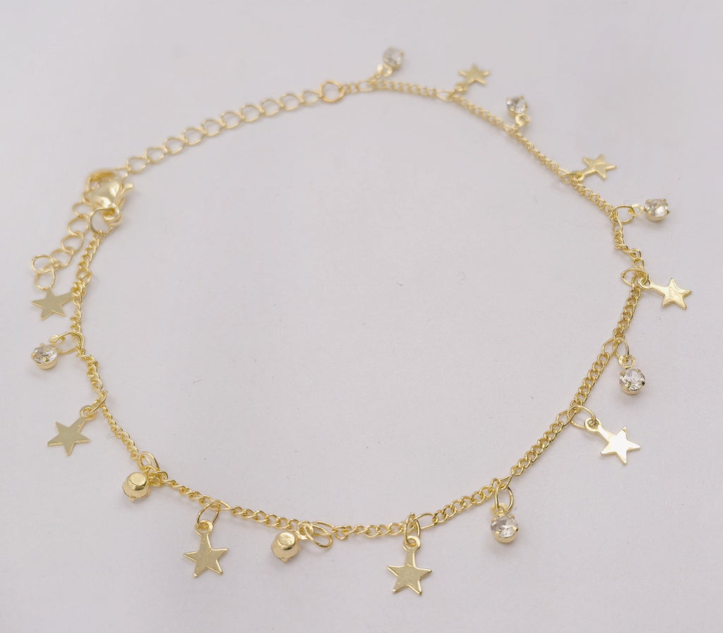 Damen Fußkettchen mit funkelnden Kristallanhängern und zartem Golddesign Shop Nory