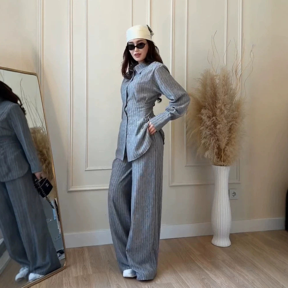Damen Leichtes Leinen-Loungewear-Set mit Oversize-Hemd und weiter Bundhose Shop Nory