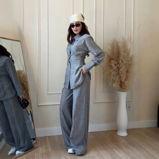 Damen Leichtes Leinen-Loungewear-Set mit Oversize-Hemd und weiter Bundhose Shop Nory