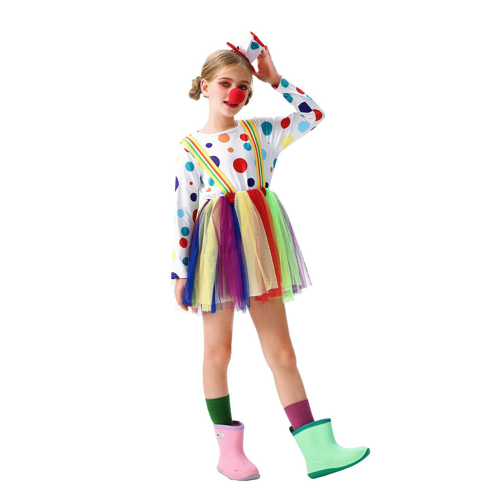 Mädchen Clownkostüm mit bunten Tüllröcken und Haaraccessoires Shop Nory