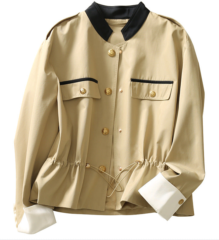 Damen Modische Jacke mit Stehkragen und Knopfleiste Shop Nory