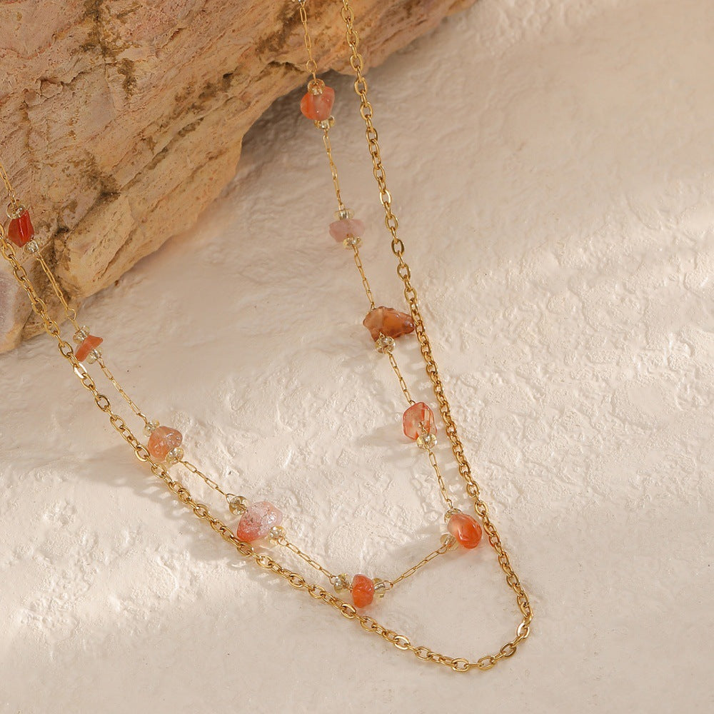 Damen Halskette mit eleganten, transparenten Edelsteinen und feiner Gliederkette Shop Nory