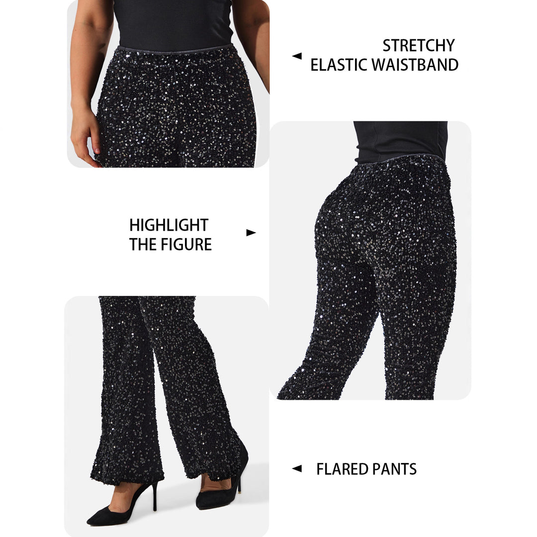 Damen Glamouröse Pailletten-Flared-Hose mit hohem Bund und Stretch Shopy Nory