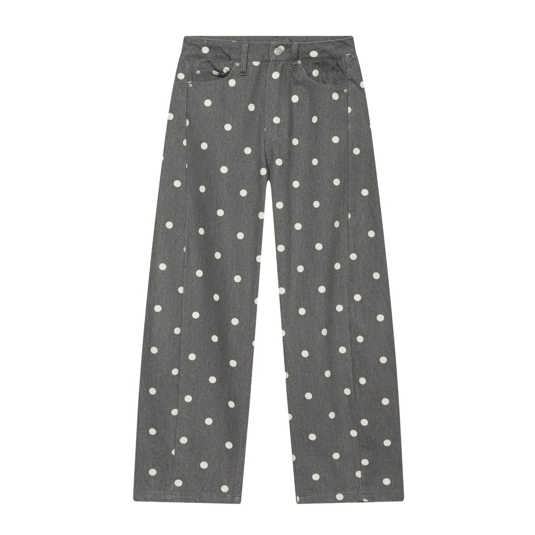 Damen Hochtaillierte weite Culotte-Jeans mit aufgesetzten Gesäßtaschen und Pünktchenprint Shop Nory
