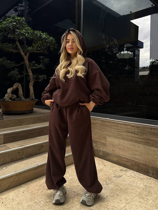 Damen Kuscheliges Oversize-Hoodie-Set mit weichgefütterter Kapuze und palazzoähnischer Loungehose Shop Nory