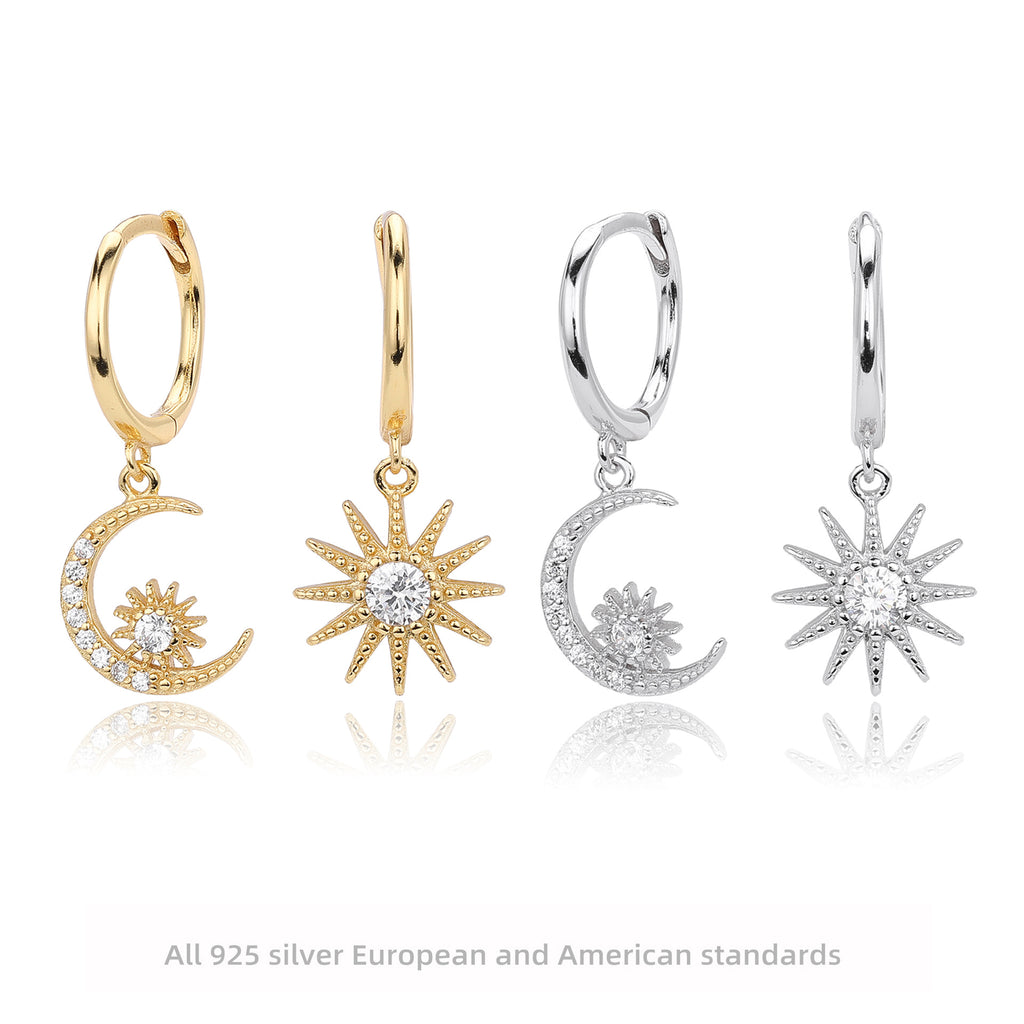 Damen Ohrhänger im stilvollen Mond- und Sonnenmotiv aus 925er Sterling Silber Shop Nory