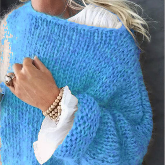 Damen Kurzgeschnitteter flauschiger Grobstrickpullover mit überschnittener Schulter Shop Nory