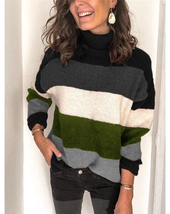 Damen Oversize Rollkragenpullover mit breiten Blockstreifen und weichem Strick Shop Nory