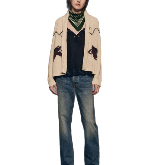 Damen Grobstrick-Cardigan mit Reverskragen und Pferde‑Intarsie Shop Nory