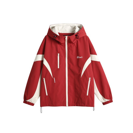 Unisex Technische Kapuzen‑Windbreakerjacke im Boxy‑Cut mit kontrastierenden Paneelen und wasserabweisenden Reißverschlüssen Shop Nory