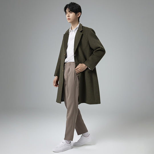 Herren Eleganter Longline-Wollmantel mit minimalistischem Revers und taillierter Silhouette Shop Nory