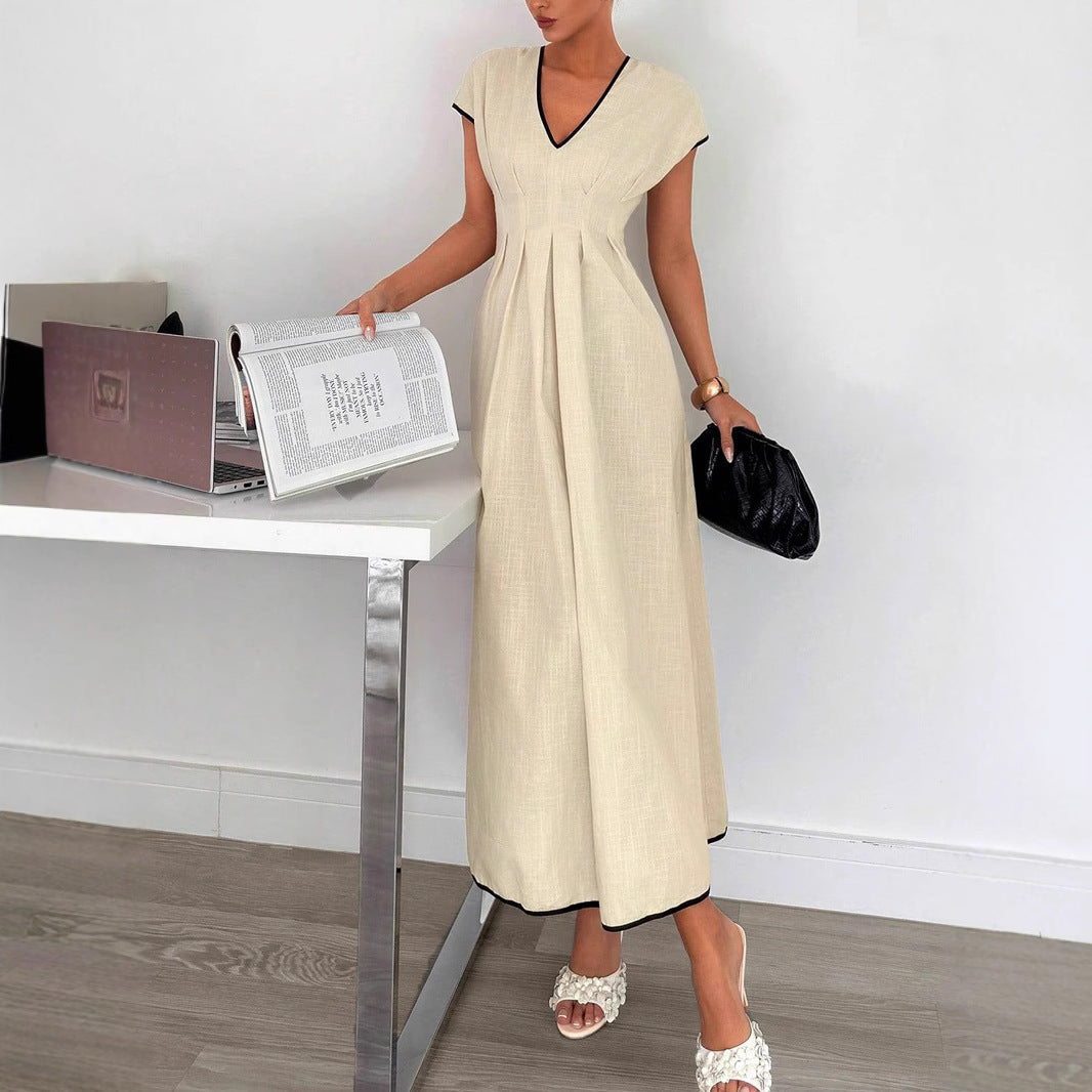 Damen Fließendes Maxikleid mit V-Ausschnitt und schwingendem Rock Shopnory