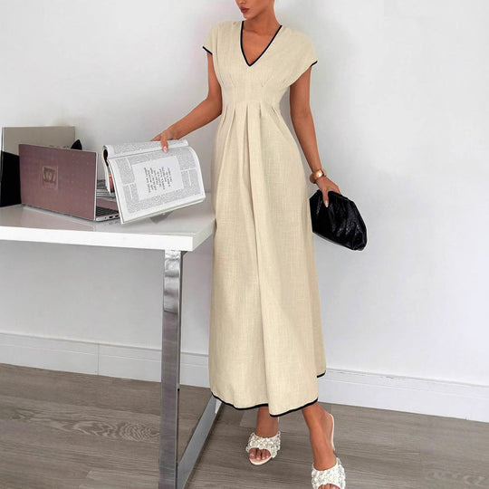 Damen Fließendes Maxikleid mit V-Ausschnitt und schwingendem Rock Shopnory
