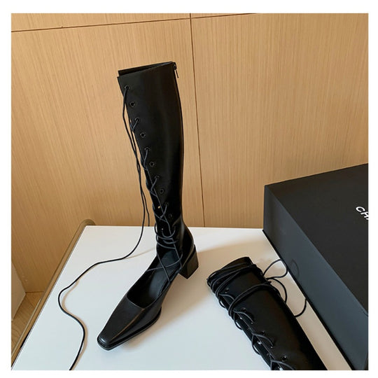 Damen kniehohe Schnürstiefel mit minimalistischer Silhouette, verdecktem Reißverschluss und ergonomischem Blockabsatz Shop Nory