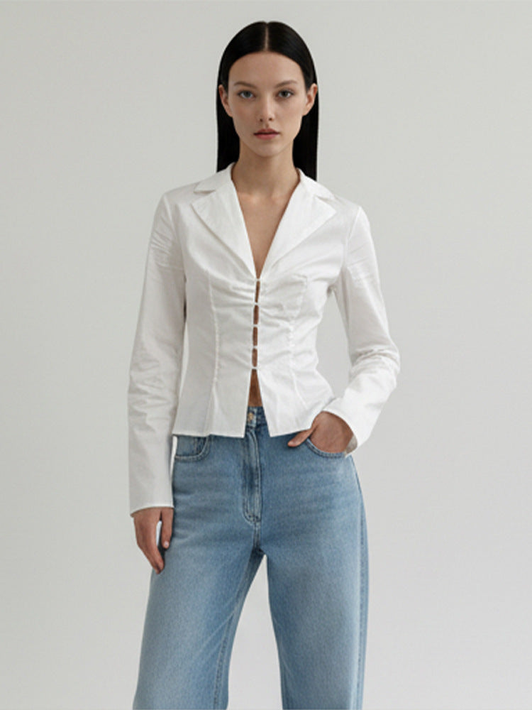 Damen Taillierte Popeline-Hemdbluse mit Korsettnähten & Häkchenfront Shop Nory