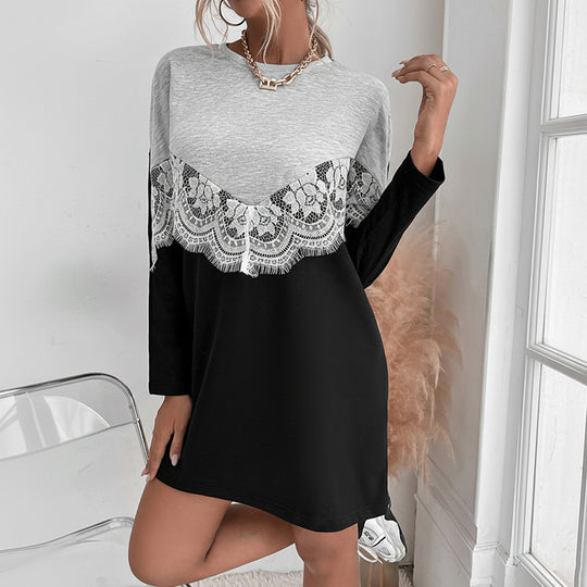 Damen Longshirtkleid mit V-förmiger Spitzenapplikation und legerer Passform Shop Nory