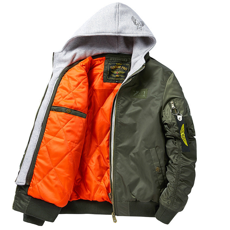 Herren Pilot-Bomberjacke mit abnehmbarem Kapuzen-Doppellayer, wattierter Thermofütterung und Ärmeltasche Shop Nory