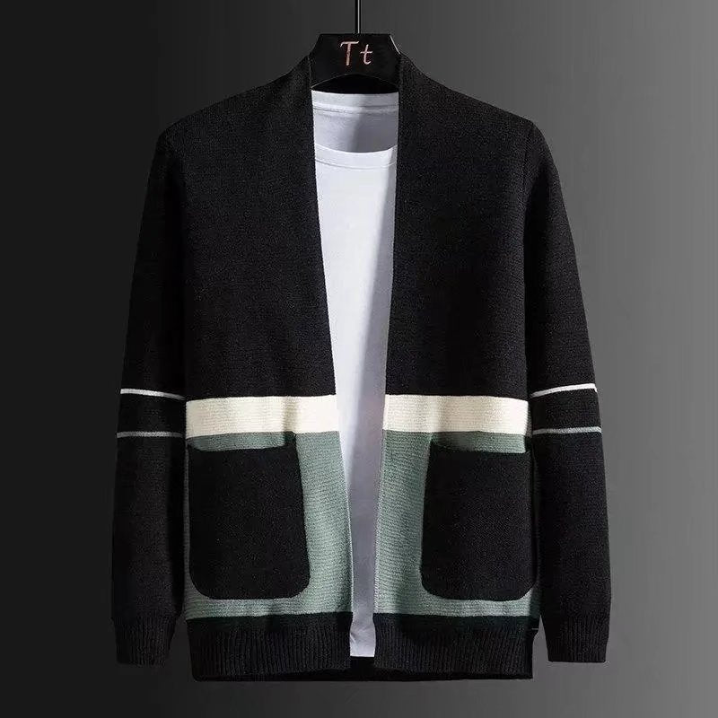 Herren Offene Strickjacke im Colorblock‑Design mit aufgesetzten Taschen und geripptem Saum Shop Nory