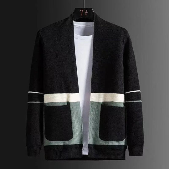 Herren Offene Strickjacke im Colorblock‑Design mit aufgesetzten Taschen und geripptem Saum Shop Nory