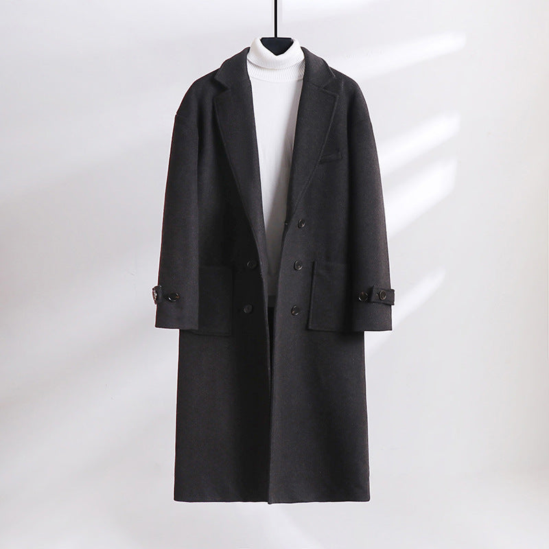 Herren Doppelreihiger Wollmix-Longcoat mit fallendem Revers und Pattentaschen Shop Nory