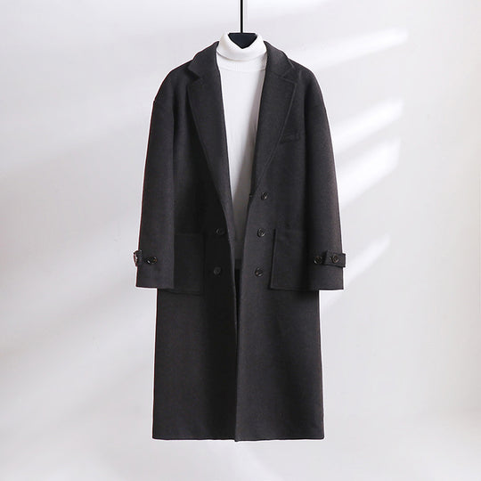 Herren Doppelreihiger Wollmix-Longcoat mit fallendem Revers und Pattentaschen Shop Nory