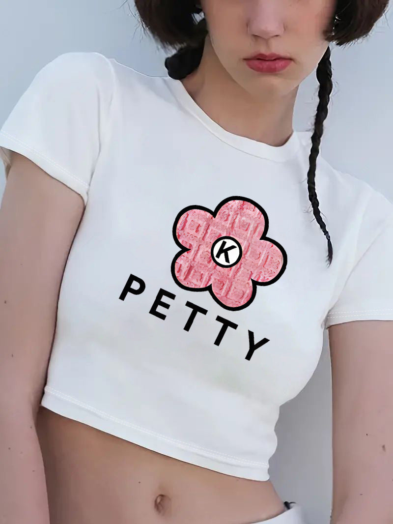 Damen Kurzarm T-Shirt mit aufgedrucktem Lippenmotiv Shopnory
