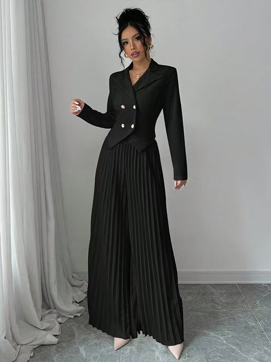 Damen Taillierter Doppelreihiger Blazer und plissierte Palazzo-Hose Shop Nory