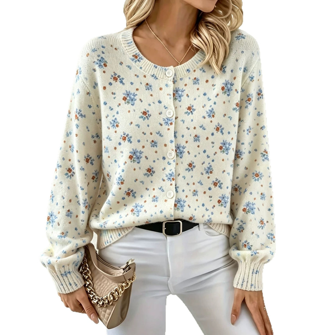 Damen Leichter Jacquard‑Strickcardigan mit Leo‑Print, Rundhalsausschnitt und Knopfleiste Shop Nory